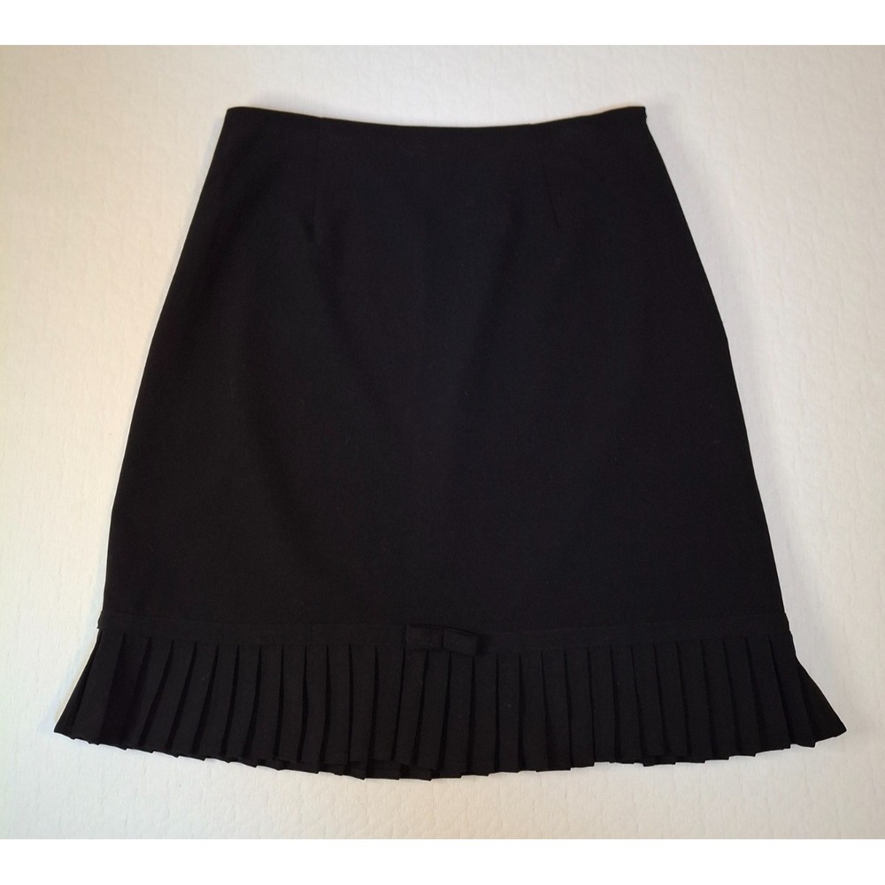 Larry Levine Womens 10 Skirt Black Pleated Hem Bow Detail Stretch Professional